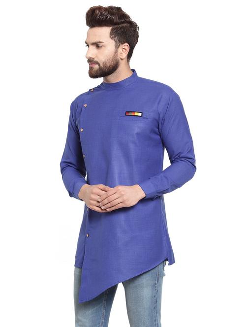 men overlap neck solid asymmetric kurta - 21620899 - Very Small Image - 1