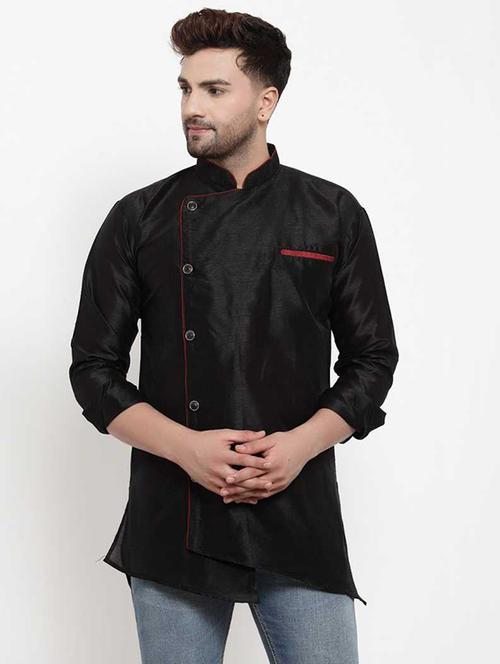 men overlap neck solid asymmetric kurta - 21620973 - Very Small Image - 1