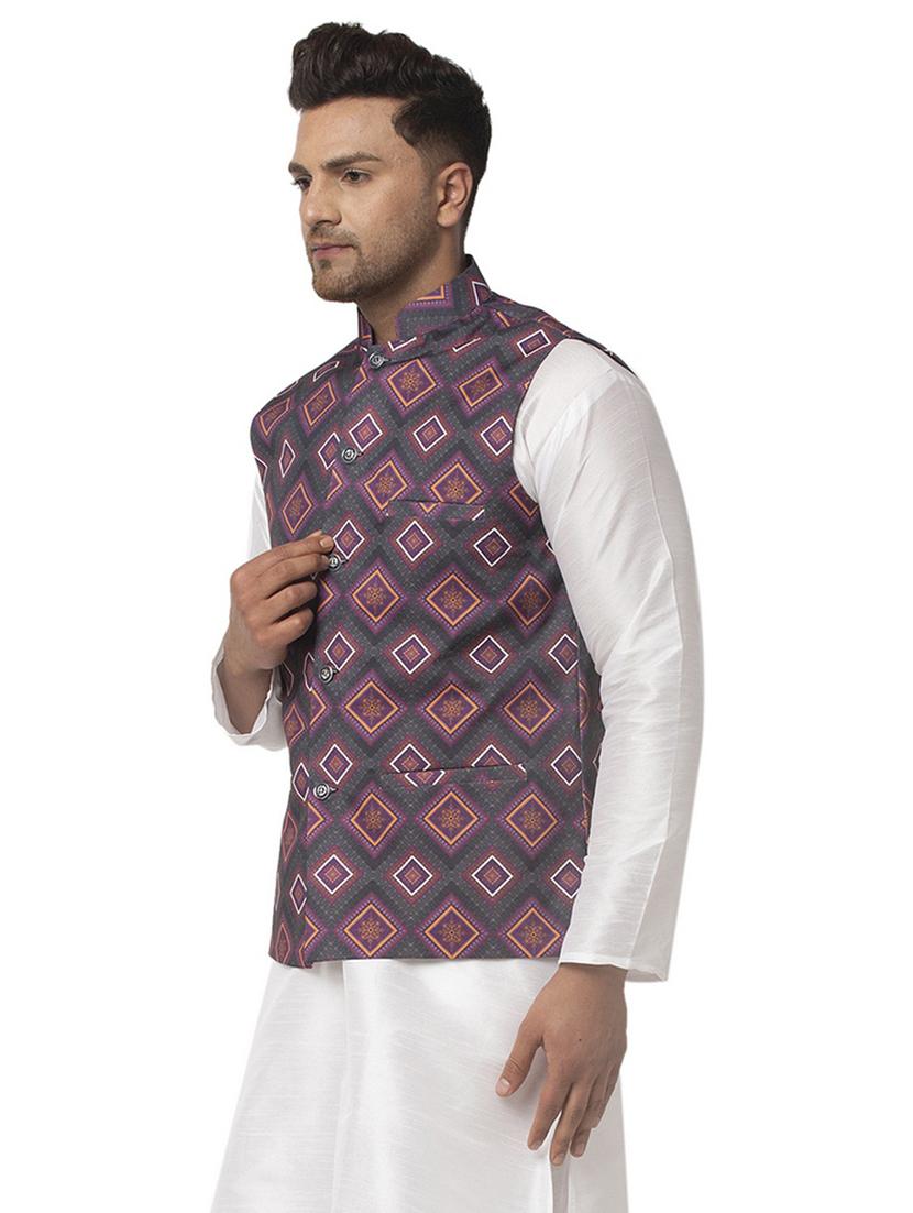 men mandarin neck printed nehru jacket - 21621027 - Zoom Image - 1