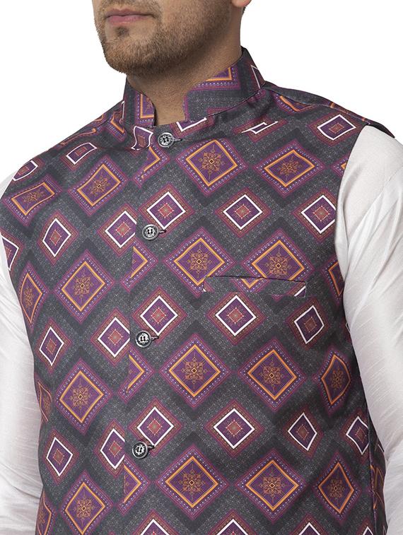 men mandarin neck printed nehru jacket - 21621027 - Standard Image - 3