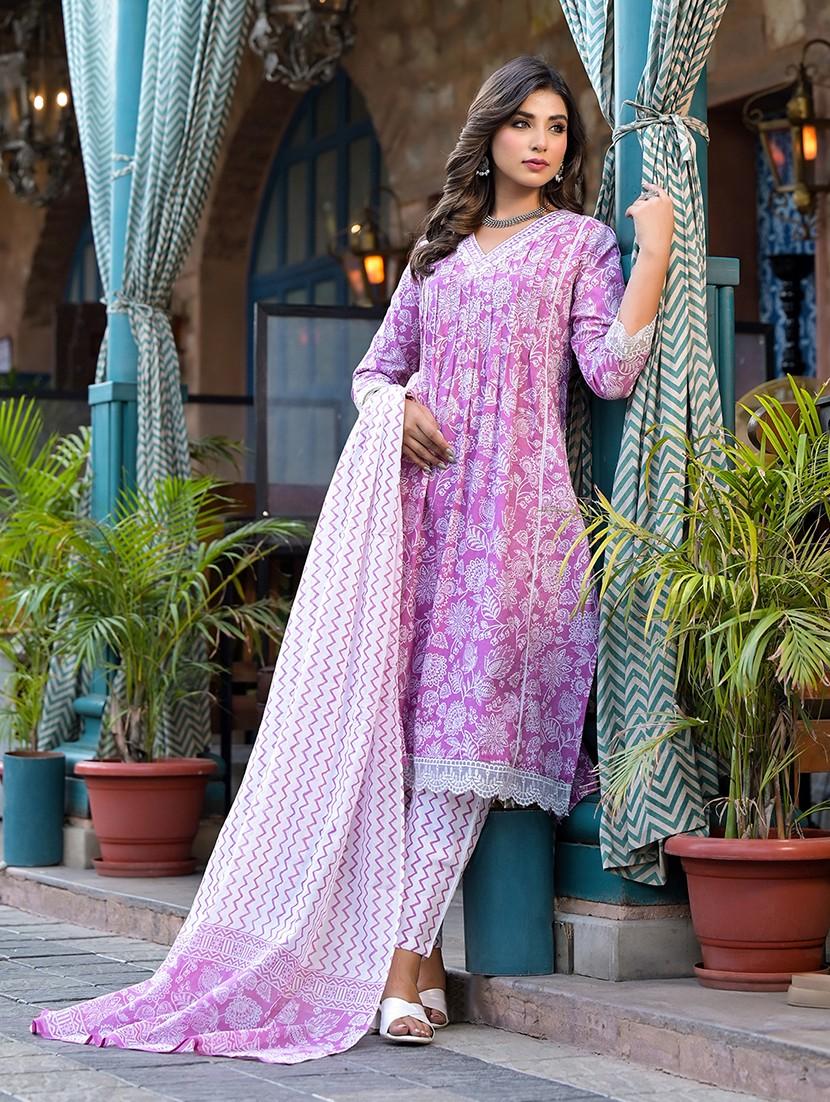 women three quarter sleeve kurta pant with dupatta set - 21622541 - Standard Image - 3