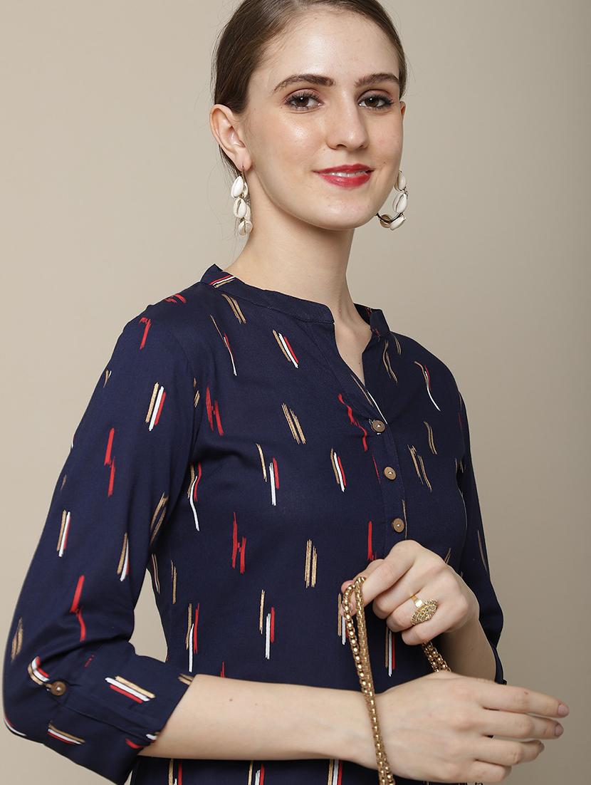 women printed three quarter sleeve straight kurta - 21622688 - Standard Image - 3