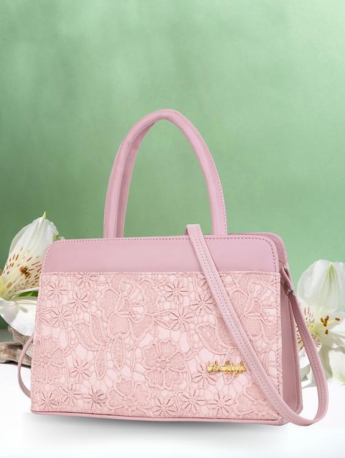 women pink floral textured handbag - 21624978 - Very Small Image - 1