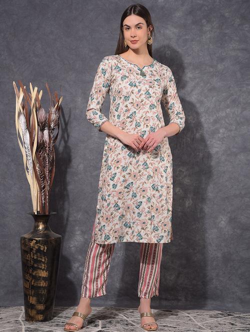 women floral printed three quarter sleeve kurta pant set - 21627237 - Very Small Image - 1