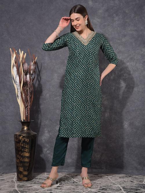 women bandhani three quarter sleeve kurta pant set - 21627253 - Very Small Image - 1