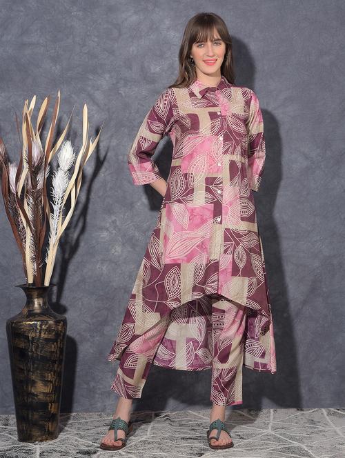 women printed three quarter sleeve kurta pant set - 21627271 - Very Small Image - 1