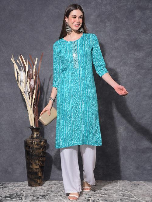 women bandhani three quarter sleeve straight kurta - 21627281 - Very Small Image - 1