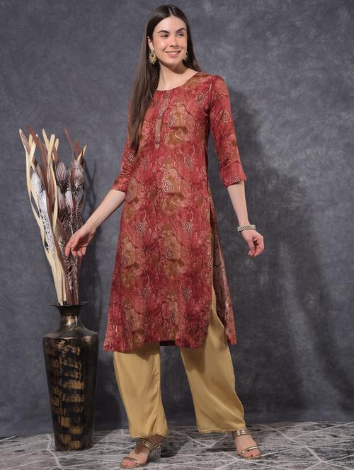 women printed three quarter sleeve straight kurta - 21627298 - Very Small Image - 1