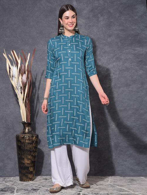 women printed three quarter sleeve straight kurta - 21627326 - Very Small Image - 1