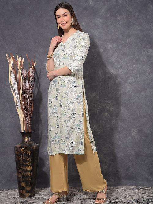 women printed three quarter sleeve straight kurta - 21627376 - Very Small Image - 1