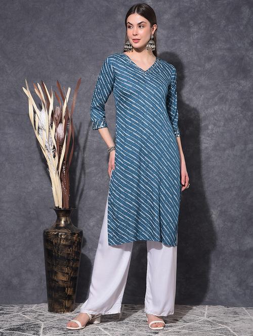 women printed three quarter sleeve straight kurta - 21627405 - Very Small Image - 1
