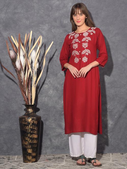 women embroidered three quarter sleeve straight kurta - 21627438 - Very Small Image - 1
