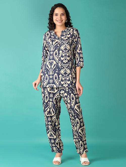 women navy blue printed co-ord sets - 21627456 -  Standard Image - 0