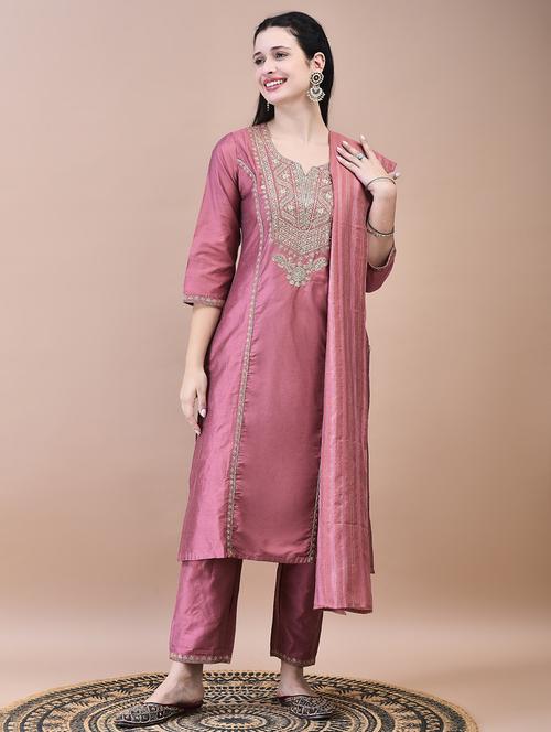 women three quarter sleeve kurta pant with dupatta set - 21629651 - Very Small Image - 1