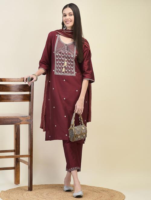 women three quarter sleeve kurta pant with dupatta set - 21629655 - Very Small Image - 1