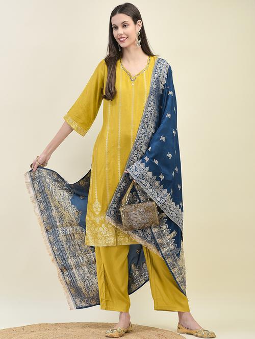 women three quarter sleeve kurta pant with dupatta set - 21629659 - Very Small Image - 1