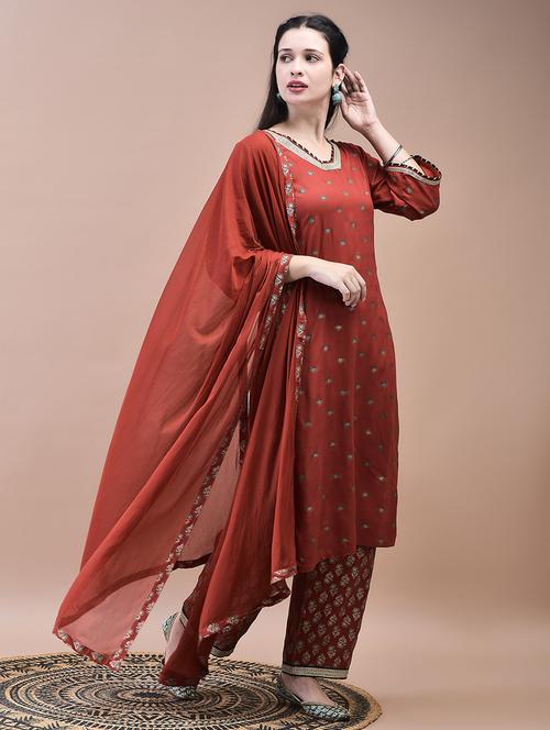women three quarter sleeve kurta pant with dupatta set - 21629662 - Very Small Image - 1