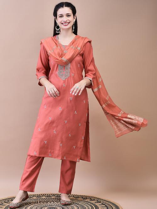 women three quarter sleeve kurta pant with dupatta set - 21629668 - Very Small Image - 1