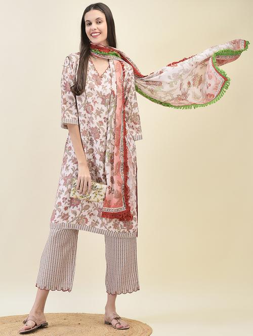 women three quarter sleeve kurta pant with dupatta set - 21629681 - Very Small Image - 1