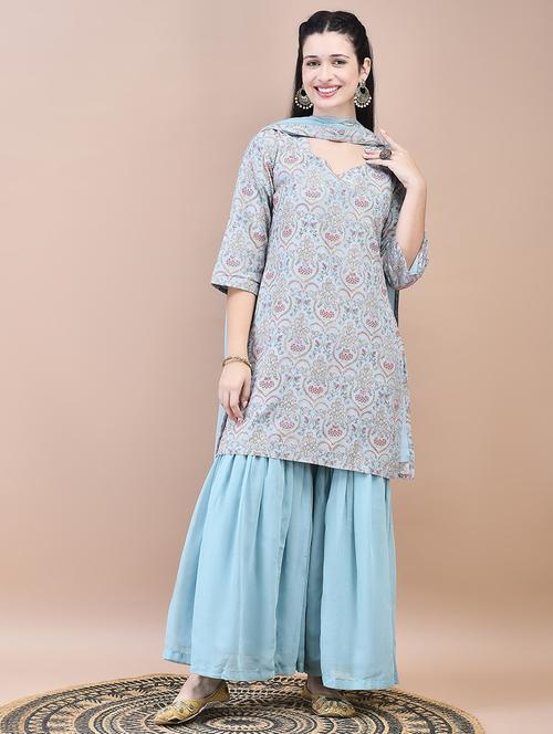 women printed kurta sharara set with dupatta - 21629705 - Very Small Image - 1
