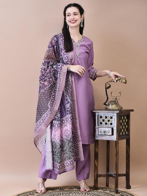 women three quarter sleeve kurta pant with dupatta set - 21629706 - Very Small Image - 1