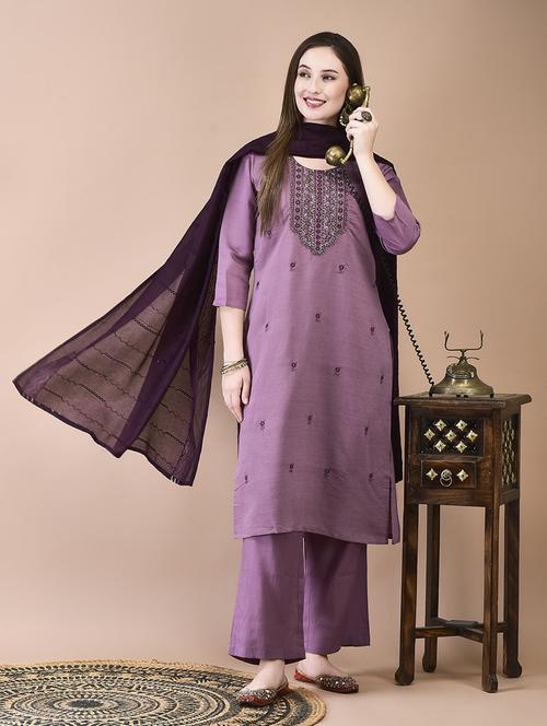 women three quarter sleeve kurta palazzo with dupatta set - 21629711 - Very Small Image - 1