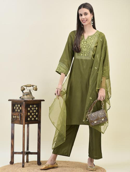 women three quarter sleeve kurta pant with dupatta set - 21629712 - Very Small Image - 1