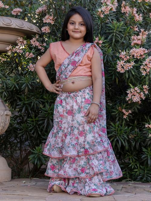 girls floral ready to wear saree - 21630019 - Standard Image - 0