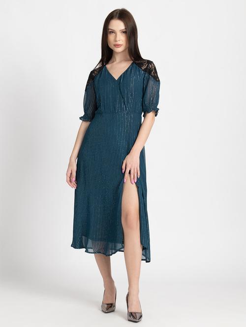 women striped georgette high slit dress - 21630534 - Very Small Image - 1