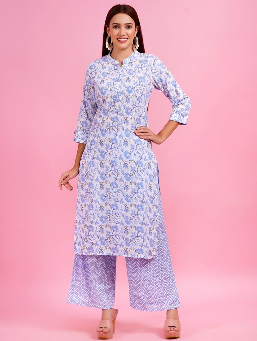 women floral mandarin neck kurta palazzo set - 21632409 -  Zoom Image - 0