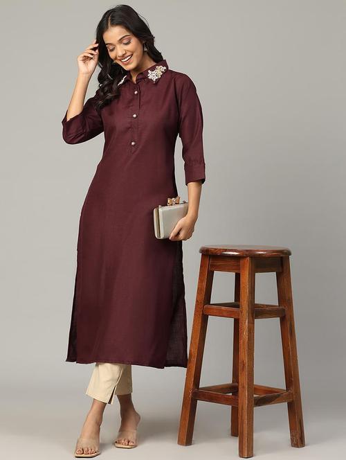 women embroidered three quarter sleeve straight kurta - 21636594 - Very Small Image - 1