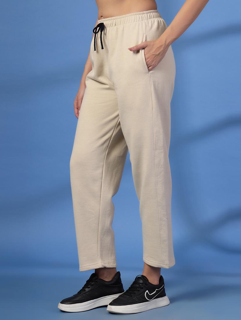 women off white solid track pants - 21641467 - Standard Image - 2