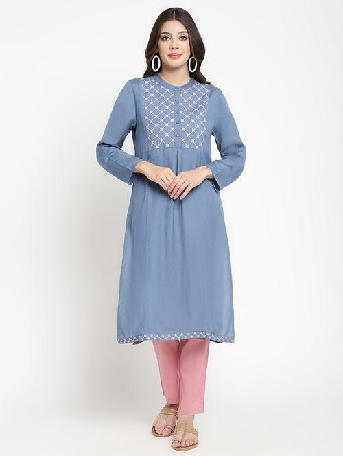 women embroidered three quarter sleeve straight kurta - 21642032 - Very Small Image - 1