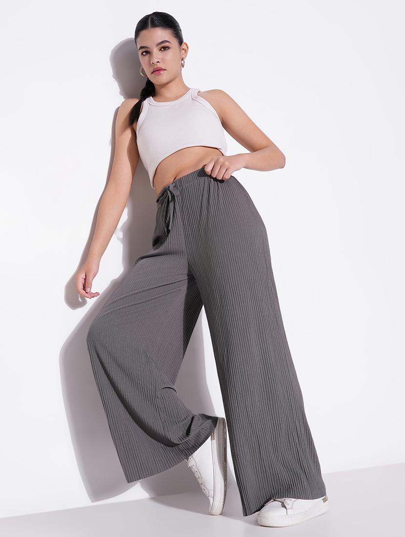 women solid high rise wide leg trouser - 21643538 - Standard Image - 5