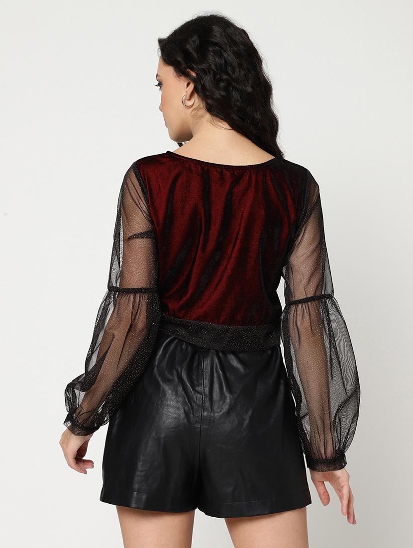 women solid puff sleeves regular top - 21644544 - Standard Image - 3