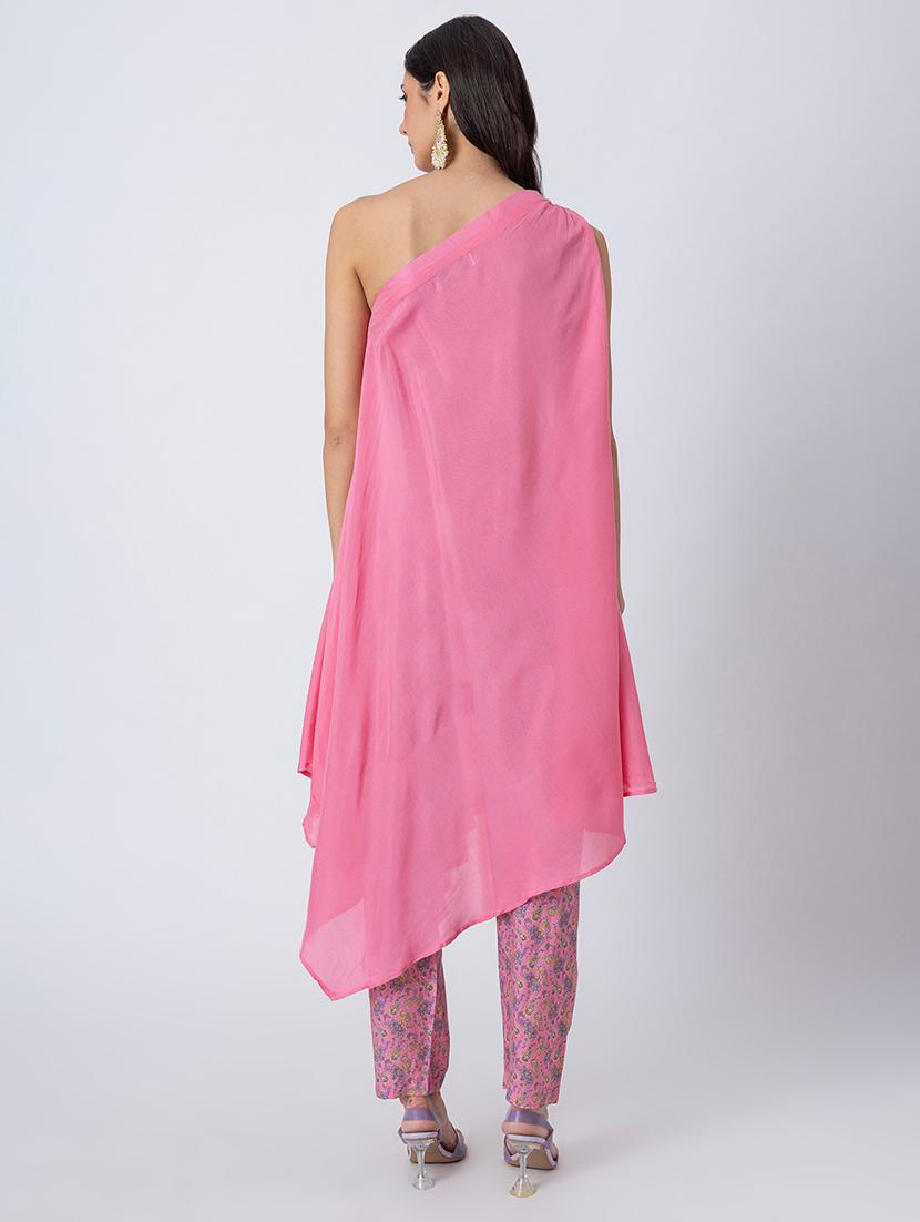 women pink solid asymmetric kurta - 21645789 - Standard Image - 3