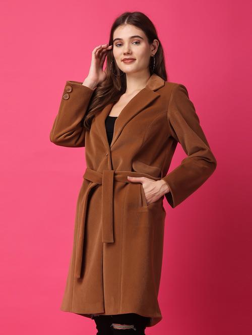 women solid long sleeve  trench coat - 21647156 - Very Small Image - 1