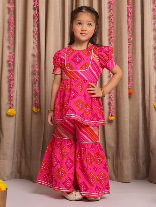 girls pink printed kurta sharara set - 21649167 - Very Small Image - 1