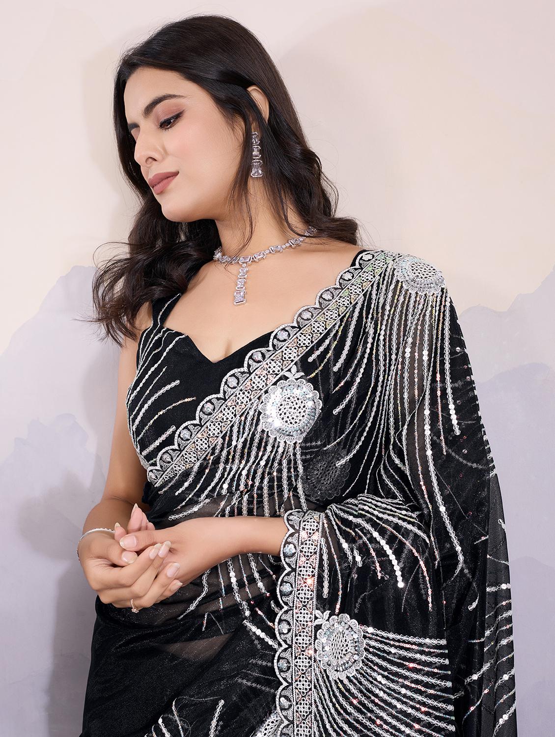 women sequin work embroidered saree with blouse - 21649257 - Standard Image - 2