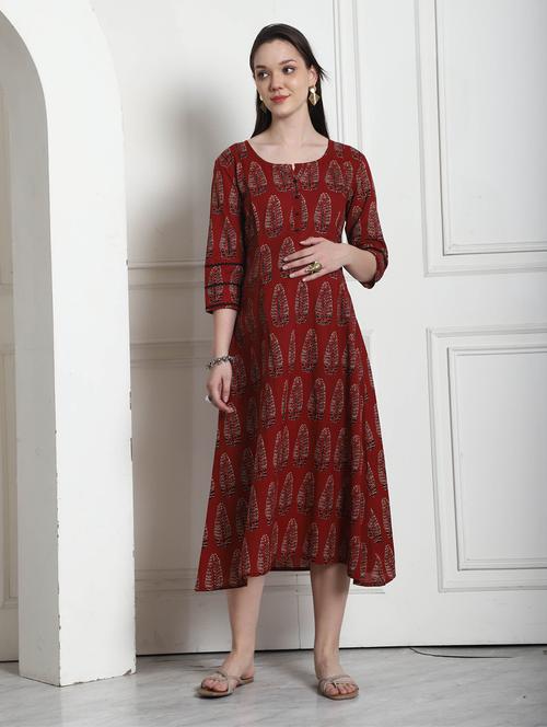 women printed round neck maternity dress - 21650278 - Very Small Image - 1