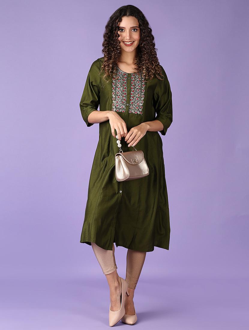 women three quarter sleeve a-line kurta - 21651562 -  Zoom Image - 0