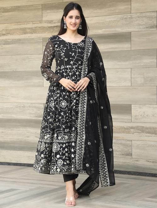 women balck long sleeve kurta pant with dupatta set - 21651791 - Standard Image - 0