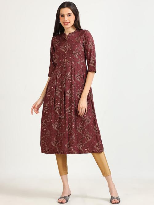 women maroon paisley print anarkali kurta - 21652724 -  Standard Image - 0