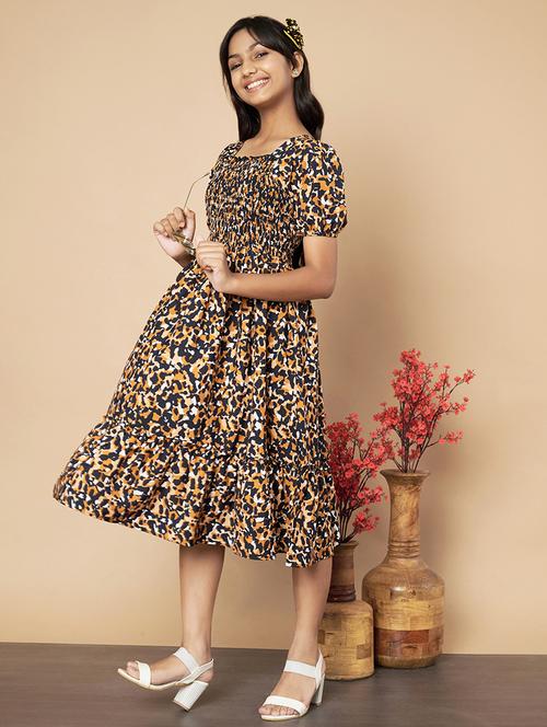 girls printed square neck fit & flare dress - 21652939 - Very Small Image - 1