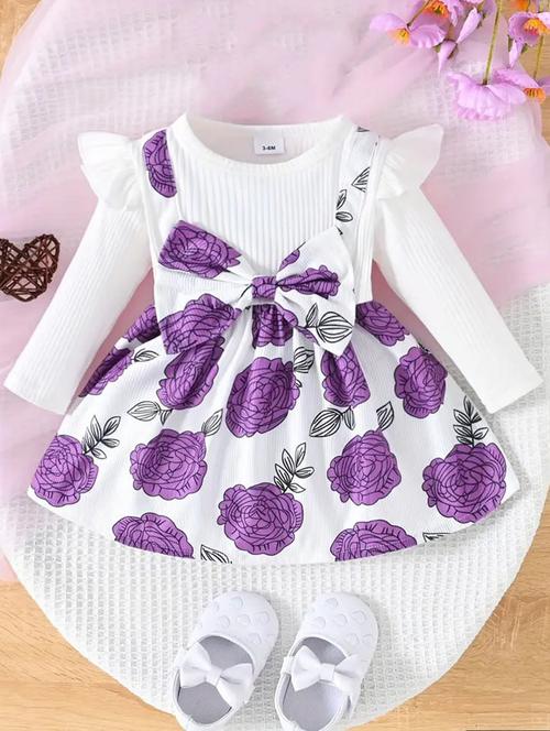 girls printed round neck frock - 21659596 - Very Small Image - 1