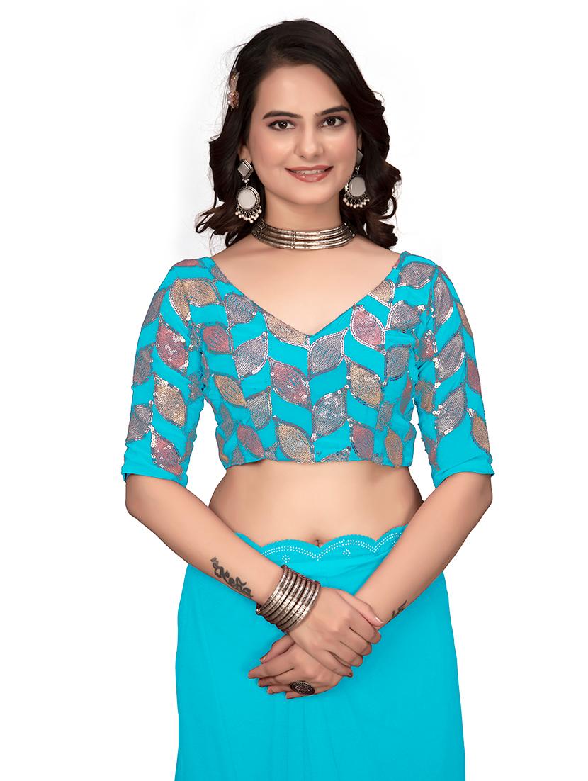 women light blue embellished saree with blouse - 21659982 - Standard Image - 4