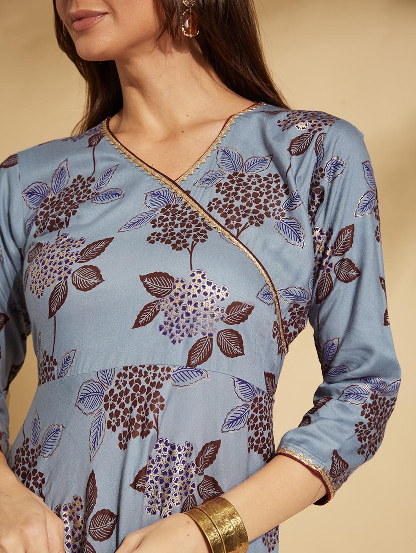grey rayon angrakha kurta - 21661411 - Zoom Image - 4