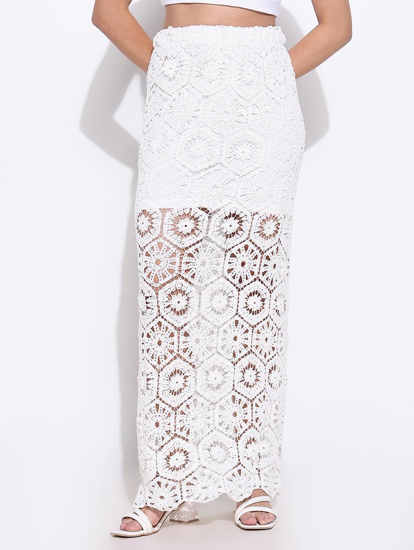 women crochet detailed high rise straight skirt - 21661738 -  Zoom Image - 0