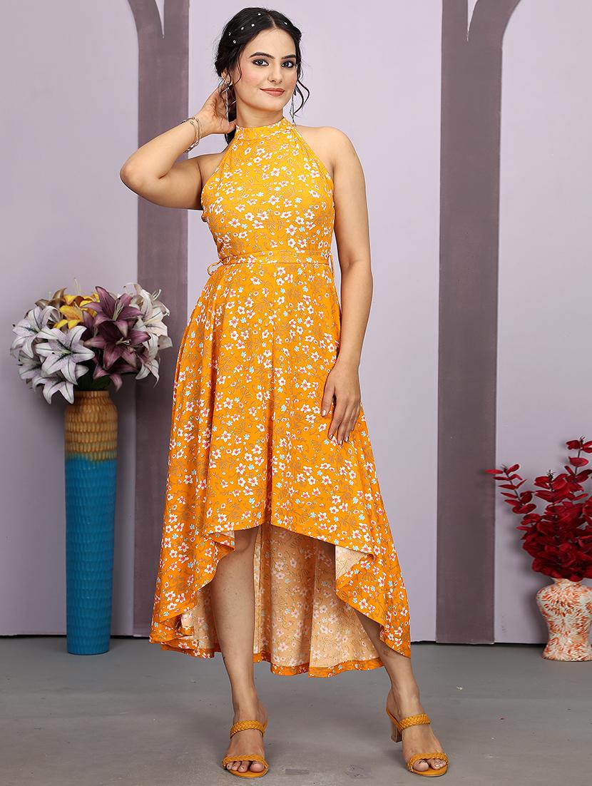 women floral printed halter neck high-low dress - 21663442 - Standard Image - 2
