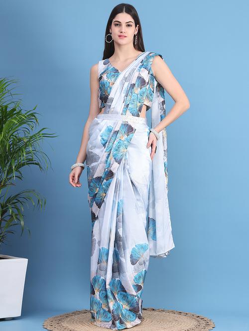 women light blue printed ready to wear saree - 21664239 - Very Small Image - 1